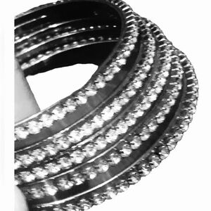 Y2K Set of Bangles Gunmetal Sparkling Crystals Set of 5 Bracelets